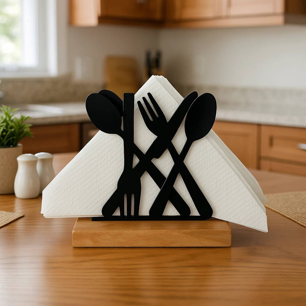 Spoon Shaped Tissue Holder with Wooden Base TW01SH